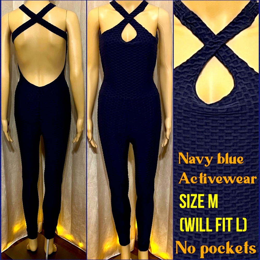 Size M(will fit L)- Navy Blue Activewear Jumpsuit